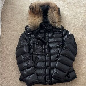Moncler Black Puffer Jacket with Fur Hood